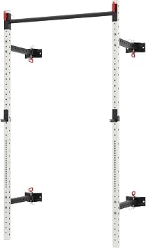 Full-Featured Durable 1000lb Load Capacity Wall Mount System Folding Adjustable Power Rack with Integrated Pull Up Bar White