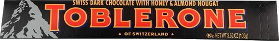 Toblerone Swiss Dark Chocolate with Honey and Almond Nougat, 3.52-Ounce Bar (Pack of 12) by Toblerone