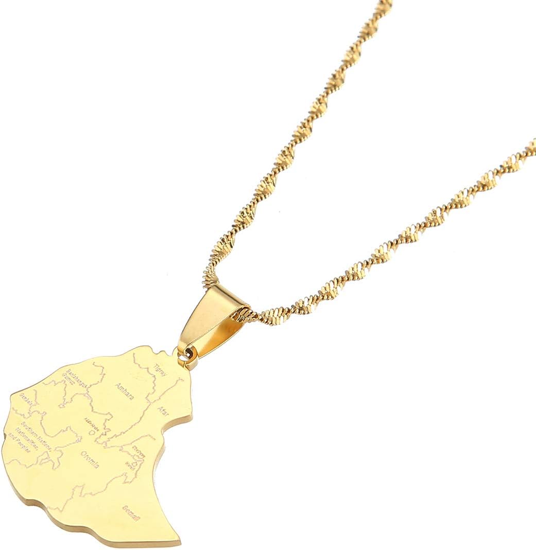 Ethiopia Map Cities Pendant Necklaces Gold Color Ethiopian Maps