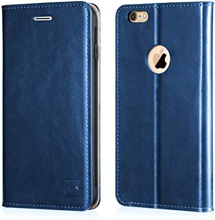 Belemay Compatible with iPhone 6s Case, Compatible with iPhone 6 Case, Genuine Leather Slim Wallet, Flip Folio Cover Card Holder Slots, Kickstand, Cash Pocket, Blue
