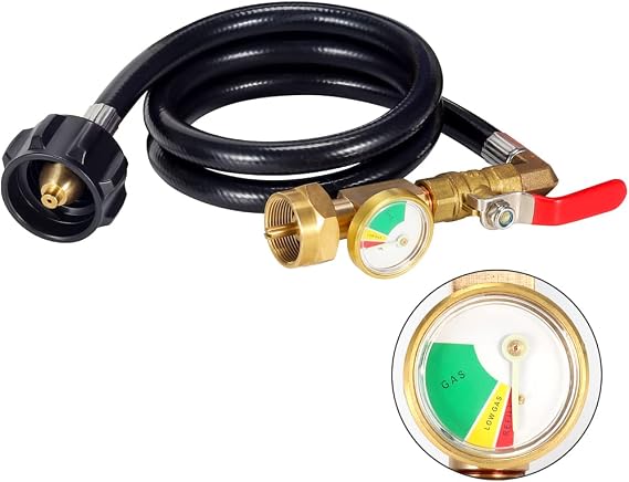 New Updated with Pressure Gauge 36" Propane Refill Adapter Hose,350PSI High Pressure Camping Grill(QCC/Type1 Inlet) 1LB Propane Gas Tank Adapter Connector with ON-Off Control Valve