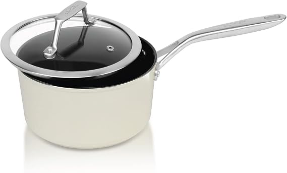 TeChef Collection | 2-quart Ceramic Nonstick Saucepan with Glass Lid, Nontoxic - Nontoxic - Free of PFAS, PFOA, PTFE (Saucepan 2-Qt)
