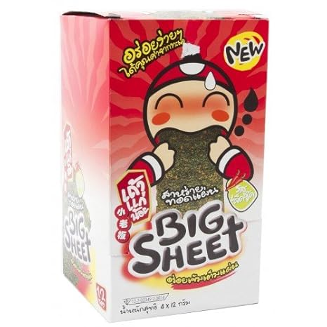 TAO KAE NOI Spicy Fried Seaweed Big Sheet (12x4g.)