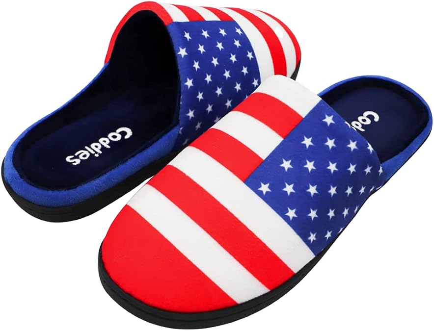 Coddies USA Flag Slippers | Patriotic American House Shoes | Funny Novelty Gift for Men, Women & Kids | US Slippers | Great Present for the Whole Family