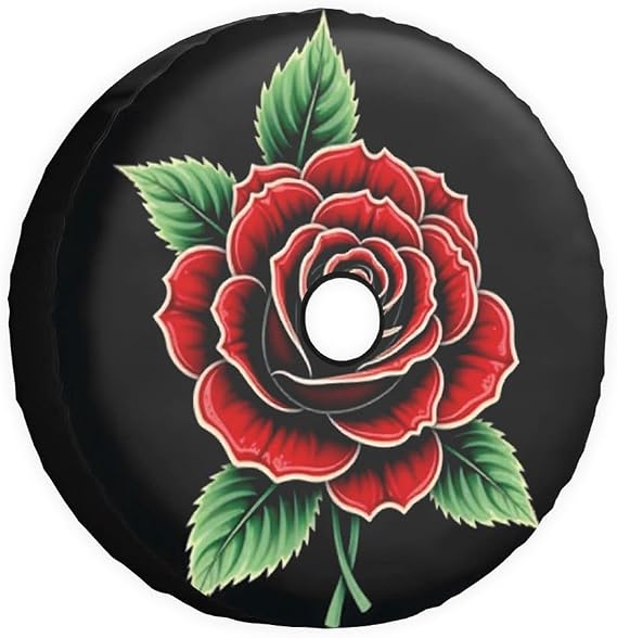 Rose Hand Painted Spare Tire Cover Flower Wheel Tire Cover Torn Ripped USA Universal Fit for Trailer, RV, SUV Truck Camper Travel Wheel Protectors Covers 17 Inch with Backup Camera Hole
