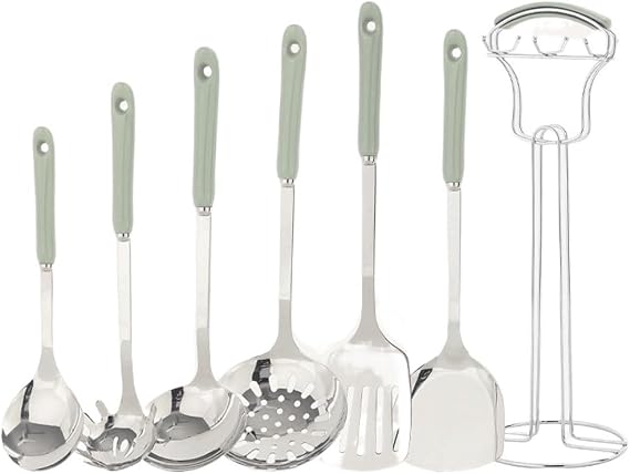 DUYHBAWRS-779 Kitchenware Set Ceramic Stainless Steel Kitchenware Steel Cooking Spoon Spatula Gift Set(E)