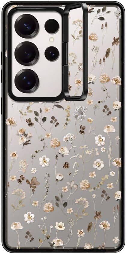 CASETiFY Impact Ring Stand Galaxy S25 Ultra Case [3X Military Grade Drop Tested  6.6ft Drop Protection] - Wildflower Friday - Clear Black