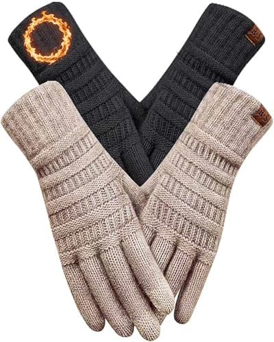 REACH STAR 2 Pairs Winter Gloves for Women, Touch Screen Warm Knit Thermal Gloves for Cold Weather Gifts