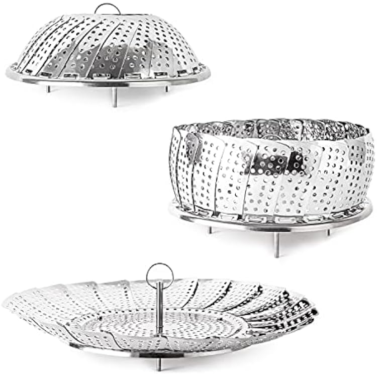 BergHOFF Steamer Basket 7 to 11 Stainless Steel 188 Foldable & Expandable Fit Most Pots and Pans Mirror Finish Dishwasher Safe