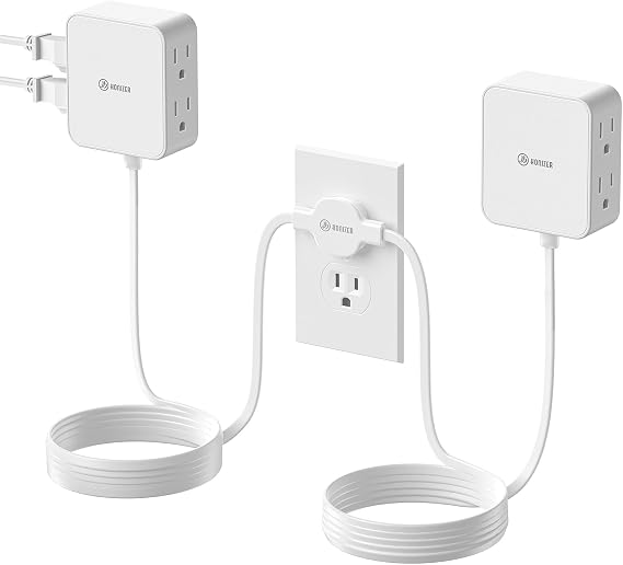 12FT Split Flat Extension Cord,4AC Side Outlet Twin Extension CordFlat Plug