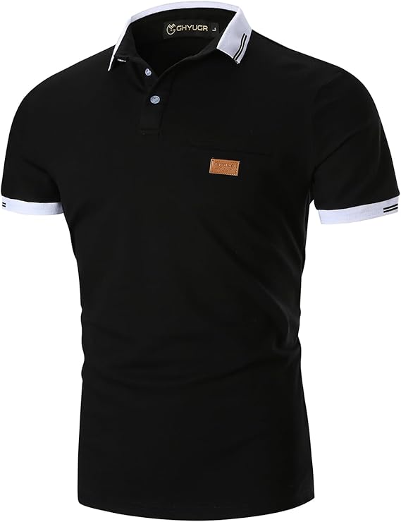 GHYUGR Men's Short Sleeve Polo Shirts Contrasting Colors Golf Tennis T-Shirt