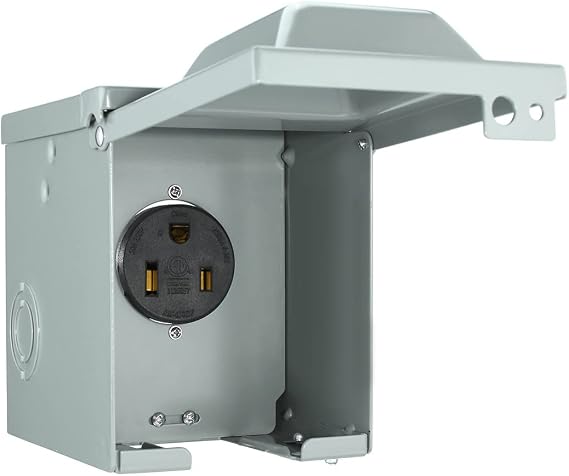 Miady 50 Amp 6-50R Power Outlet Box 250 Volt, Enclosed Lockable Weatherproof Outdoor Electrical NEMA 6 50R Receptacle Panel, for Welder EV RV Electric Car Generator