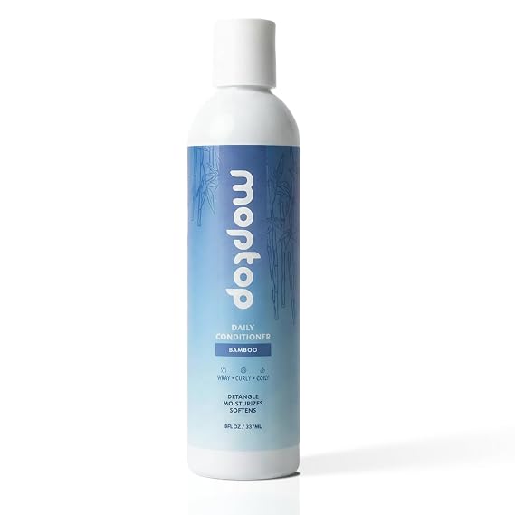 MopTop Daily Curly Hair Conditioner Silicone & Sulfate Free Conditioner Helps Restore Dry Damaged Hair & Reduce Frizz, Paraben Free Natural Hair Products for All Hair Types (Bamboo, 8 oz)