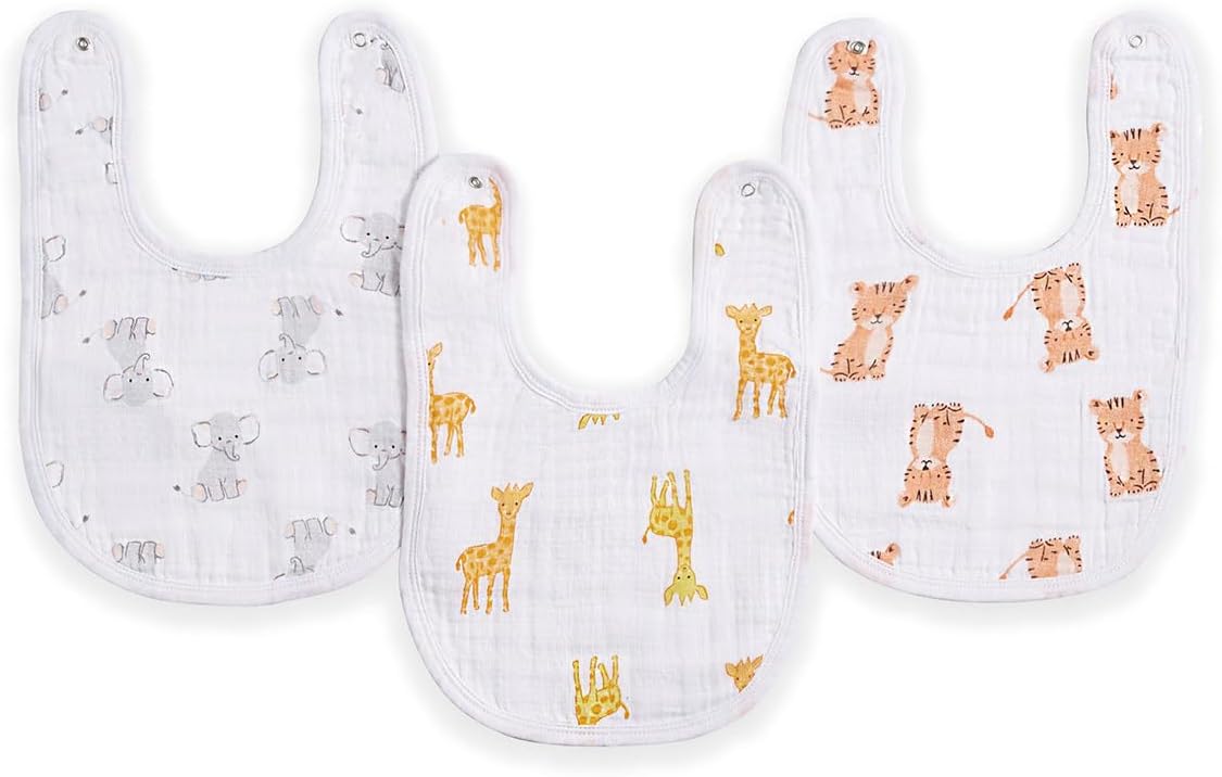 aden  anais BBADAEJ735 Bibs Safari 3 Pack Muslin Cotton Washable Baby Bib