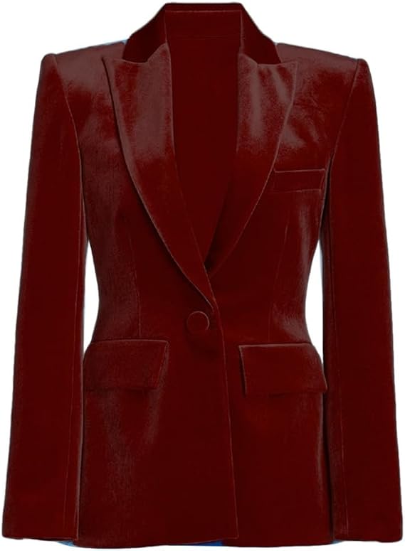 Velvet Blazer Jacket for Women Long Sleeves Peak Lapel Prom Coat Christmas Winter