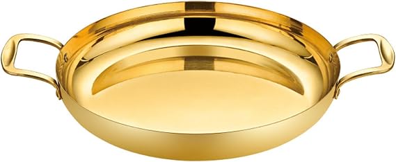 Paella Pan Gold Stainless Steel Skillet Pan Large Skillet,Griddle,Large Saute Pan with Lid,Jumbo Cooker,Induction Pan,Dishwasher and Oven Safe For Home Cooking,Gold,36CM