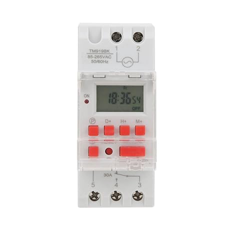 AC 85-265V 30A Timer Switches TM919BK Digital Timer 24Hours 7Days Programmable Countdown LCD Display 16 On/Off Settings 35mm DIN Rail