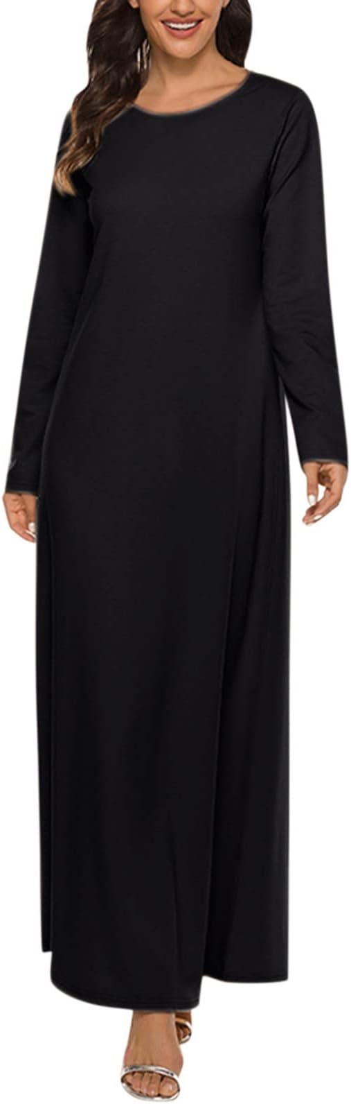 Sommerkleid Damen Langarm - Langes Damen-Unterkleid islamisches Kleid Ärmel solides Abaya muslimisches lässiges Damen-Freizeitkleid Teenager Mädchen Trägerkleid Partykleid