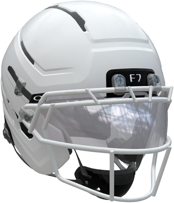 Schutt F7 PRO WR/DB Adult Football Helmet with White F7X-ROPO-SW Facemask and Oakley F7 Pro Shield - Clear (Visor), Fully Assembled, Free USA Flag Decal, VT 5-Star Safety, Tektonic Tech