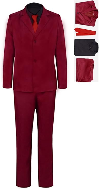 Mens Cosplay Suit Anime Chef Shirts Uniform Button Lapel Red Outfit with Tie Halloween Costume