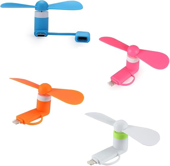 Mini 2 in 1 Phone Fan for iPhone and Android Phone, 4 Pack Personal Portable Pocket Small Fan Travel Essentials Outdoor Work Office Summer