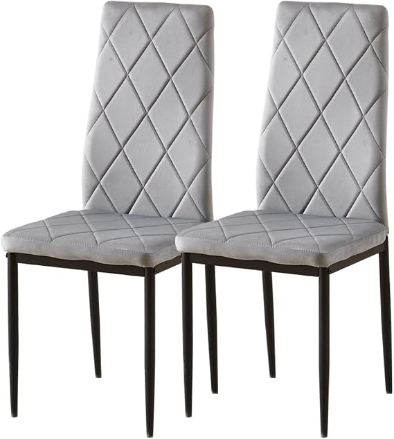 Grey Velvet Dining Chairs Set of 2 High Back with Metal Legs for Dining Room Kitchen, Side Chairs for Restaurant Office Meeting Home/Commercial (2, Grey Argyle Velvet)