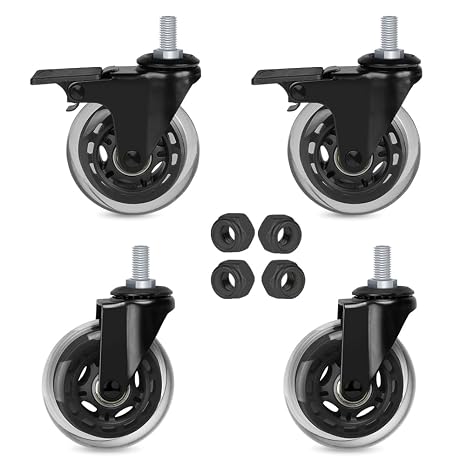 Hirate 3 inch Metric M10 x 20mm Threaded Stem Heavy Duty Swivel Casters | 4 Pack Industrial Castors ,Loading 600 Lbs with Nylon Nuts, 2 Casters with Brakes for Shopping Carts, Furniture, Trolley