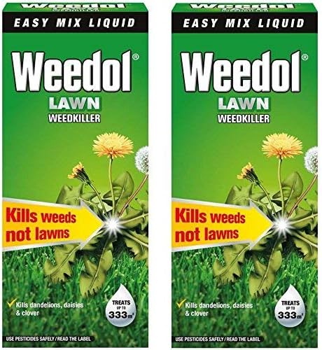 2 x Weedol / Verdone Extra Lawn Weedkiller Kills Weeds 500ml Treats 333m2 Garden New (Total 1L 1 Litre)