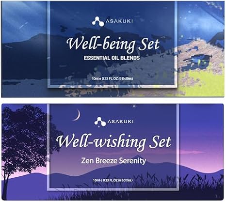ASAKUKI Zen Breeze Serenity Essential Oil Set Includes Well-Being and Well-Wishing Essential Oil Blends