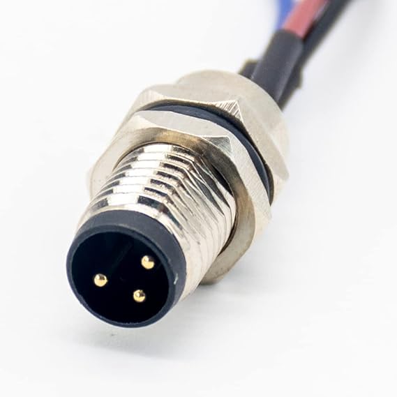 Elecbee M8 Cable Connector Circular Wateproof Straight Panel Mount Socket with 20CM 24AWG Cable (3 Pin A Coding Male Front Mount)