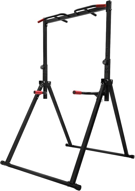Foldable Power Tower Pull Up Bar Station, Pull Up Bars Adjustable Height Foldable Dip Station for Home Gym Workout, Heavy Duty for Strength Training, Bench Press and Leg Squats
