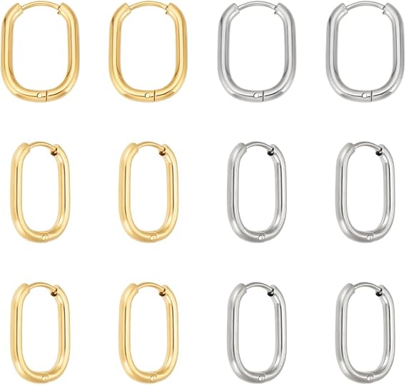 UNICRAFTALE 6 Pairs 2 Colors Stainless Steel Huggie Hoop Earrings 16.5mm Gold Oval Endless Hoop Huggie Sleeper Piercing Earrings for DIY Jewelry Making