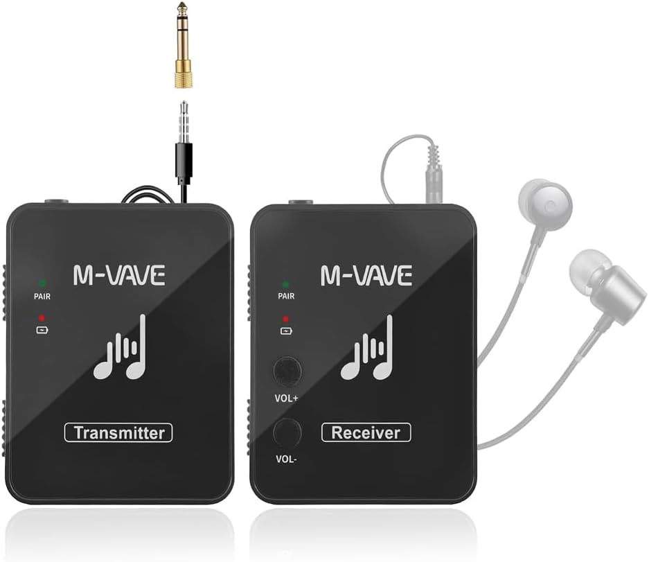 M-Vave WP9 - Wireless In-Ear Monitor System, 2.4GHz Transmitter and Receiver, Clip-on Design, USB Rechargeable, Black