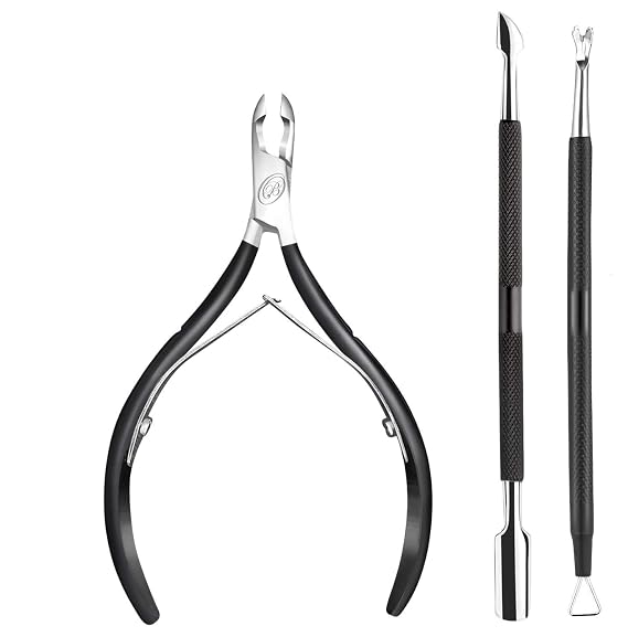 Cuticle Nipper with Cuticle Pusher- Professional Grade Stainless Steel Cuticle Remover and Cutter - Durable Manicure and Pedicure Tool - Beauty Tool Perfect for Fingernails and Toenails Black