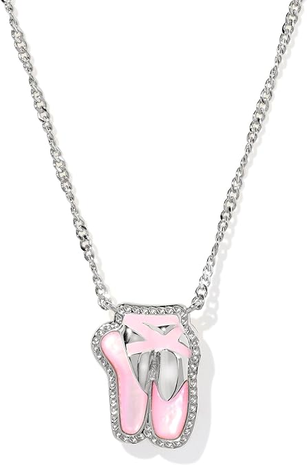 Kendra Scott Ballet Short Pendant Necklace in Blush Mother Of Pearl, Rhodium-Plated Brass, Fashion Jewelry for Women