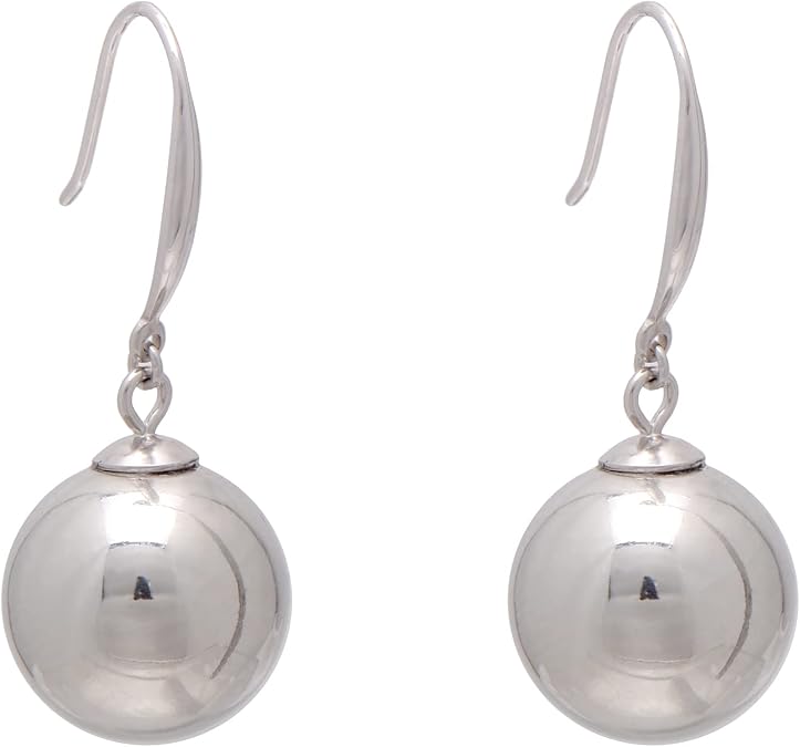 Paialco 925 Sterling Silver French Wire Hook Dangling Glossy Ball Earrings for Women, 14MM
