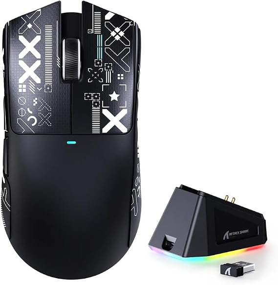 ATTACK SHARK X11 Ultra-Light Triple Mode Gaming Mouse PAW3311 Optical Sensor 22K DPI 5 programmable Buttons with Magnetic Charging Stand for PC/Mac Black&Sticker