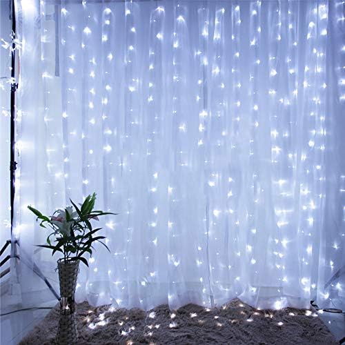 Star 304 LED 9.8ftx9.8ft 30V 8 Modes,Window Curtain String Lights Wedding Party Home Garden Bedroom Outdoor Indoor Wall DecorationsCool White