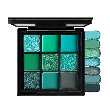 Green Eyeshadow Palette Makeup Dark Green Powder Eye Shades, Matte & Pearl Christmas Shimmer Blendable, Red Shimmer Look for Women
