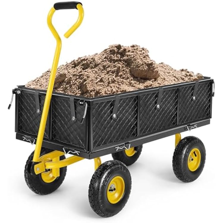 Homdox MAX 880LB Heavy Duty Garden Wagon, Mesh Foldable Wagon, 180 Rotating Handle, Collapsible for Yard, Garden, Beach, Farm, 10 Inch Tires