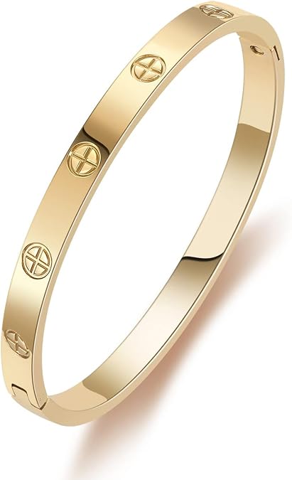 PDWZNBA 18K Gold-Plated Love Friendship Bracelets Trendy Stainless Steel Bangle Jewelry Gifts for Women