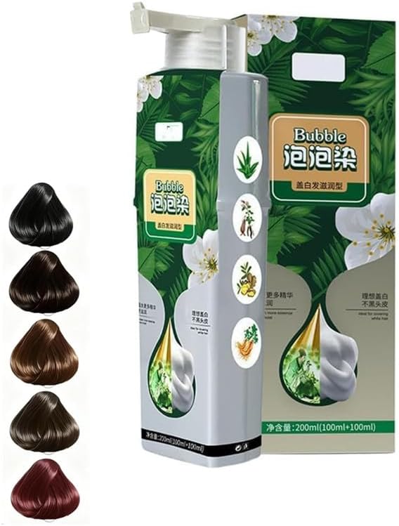 Plant Essence Bubble Hair Dye, Dye Shampoo Pure Natural Botanical Essence Hair Color Foam Gray Hair Dye Women Foam 10 Minute Quick Hair Dye No Damage 200ml 3 in 1 Hair Dye Shampoo Black