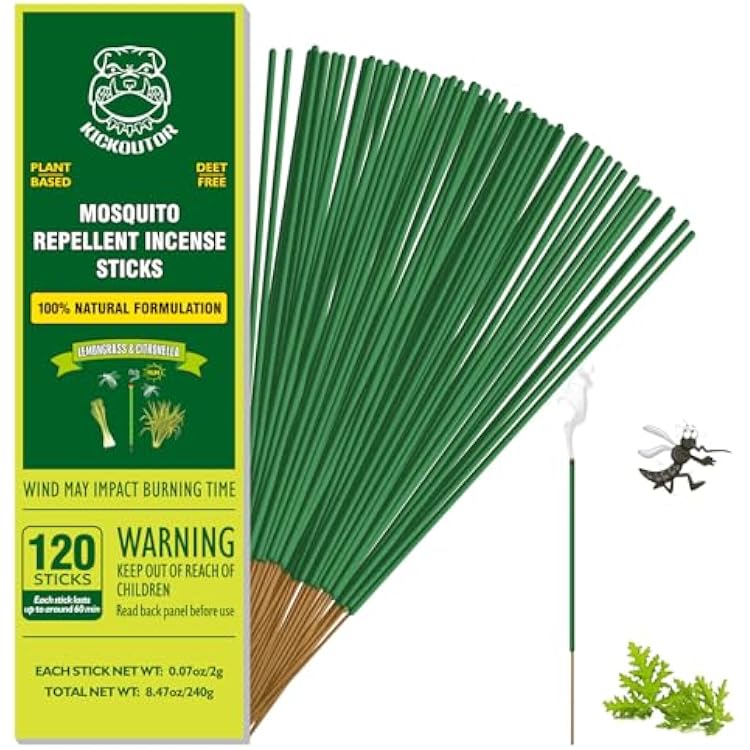 KICKOUTOR Mosquito Repellent Outdoor Patio 120 PCS Citronella Oil Mosquito Incense Sticks Natural Organic Mosquito Barrier Mosquito Repeller for Backyard Travel Camping Indoors Gnat Mosquito Control