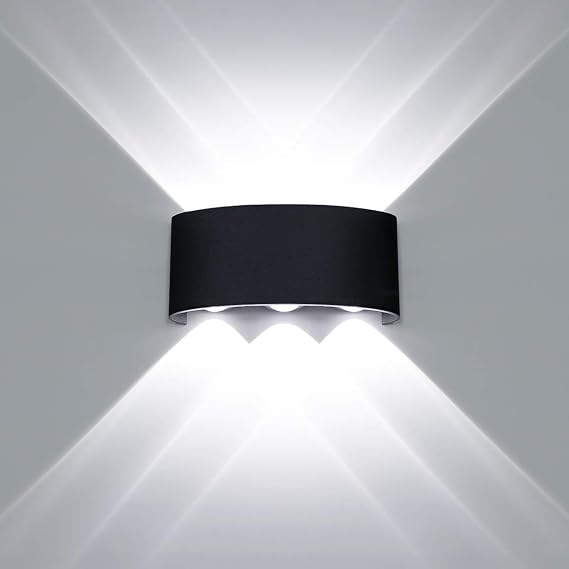 Kawell 6W Waterproof Modern Wall Sconces LED Wall Light Up Down Aluminum Wall Lamp LED Indoor Outdoor for Bathroom Bedroom Living Room Porch Stairs Hotels Garden Pathway, Black 6000K