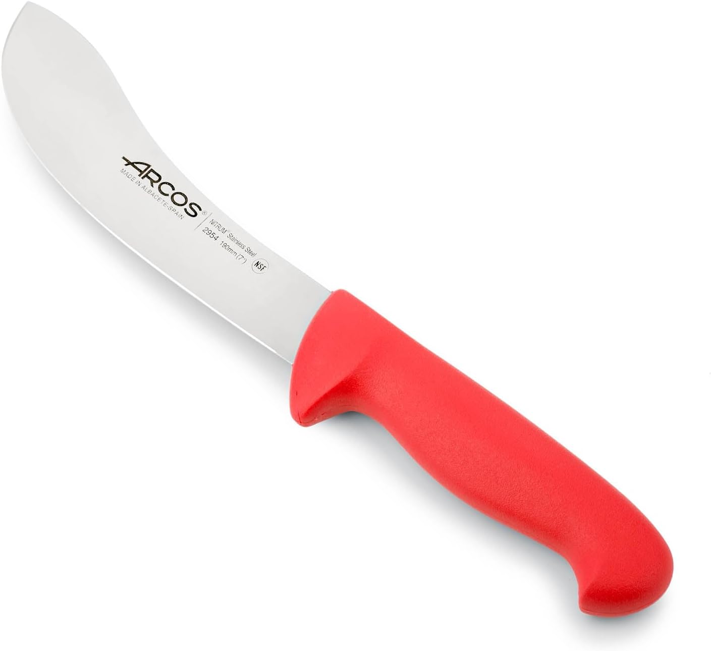 Arcos Skinning Knife 7 Inch Nitrum Stainless Steel and 190 mm blade. Ergonomic Polypropylene Handle. Series 2900. Features different handle colors to make it easier for each food group. Color Black.