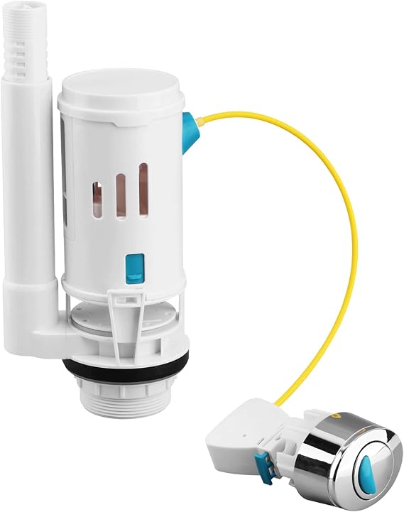 Universal Dual Flush Valve Replacement Kit with Push Button, 2-Inch Outlet Toilet Cistern Repair Kit, Adjustable Overflow Tube (7.75"-12.6"), 28cm Cable for Concealed Tanks, Water Saving