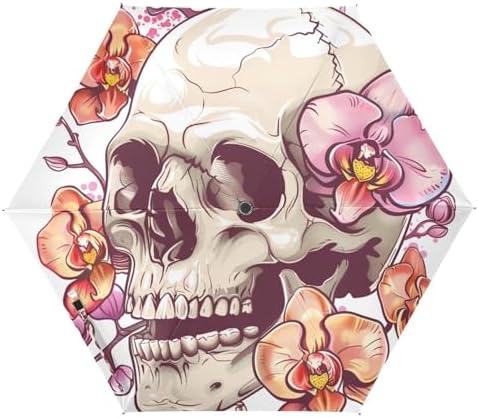 UV50 Elegant Skull Flower Orchid Ivory Colorful large umbrella special designed and strong wind and rain protection Premium Grip, Fits Car & Backpack auto open sombrillas de lluvia