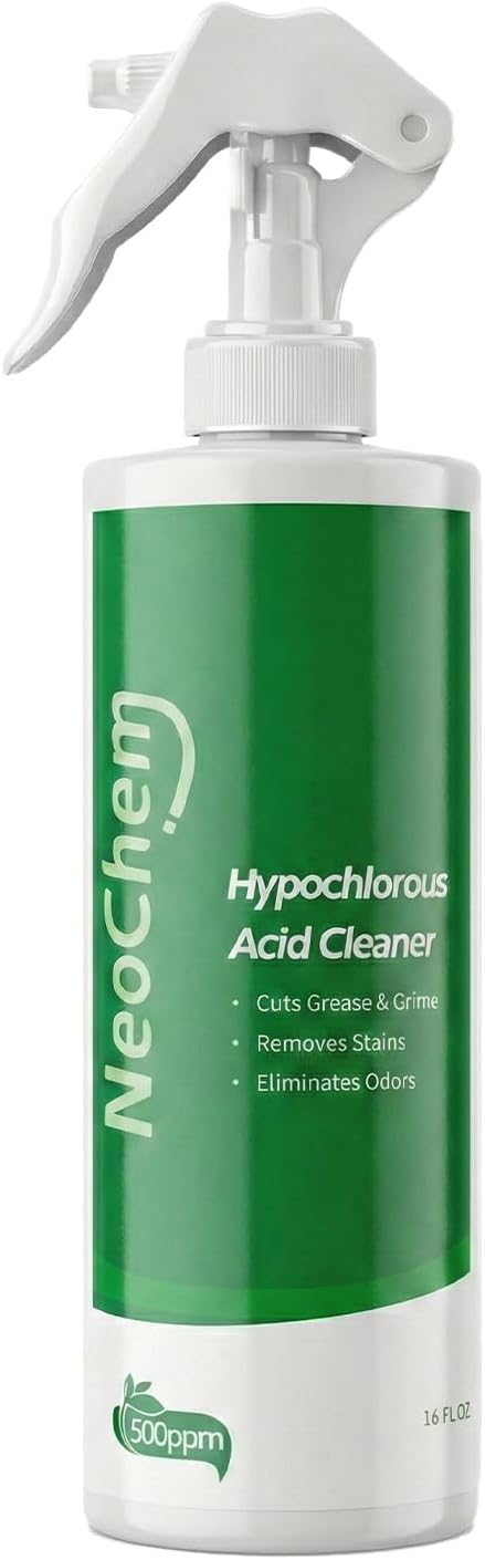 Hypochlorous Acid Spray For Cleaning, 500ppm Hypochlorous Acid,Cuts Grease, Removes Stains, Eliminates Odors - No Rinse, No Harsh Fumes, Biodegradable