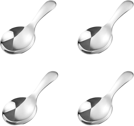 4PCS Mini Scoop for Canisters,Stainless Steel Short Handle Spoons Salt Spoons Condiments Spoon Dessert Spoon,Mini Candy Scoops(sliver)