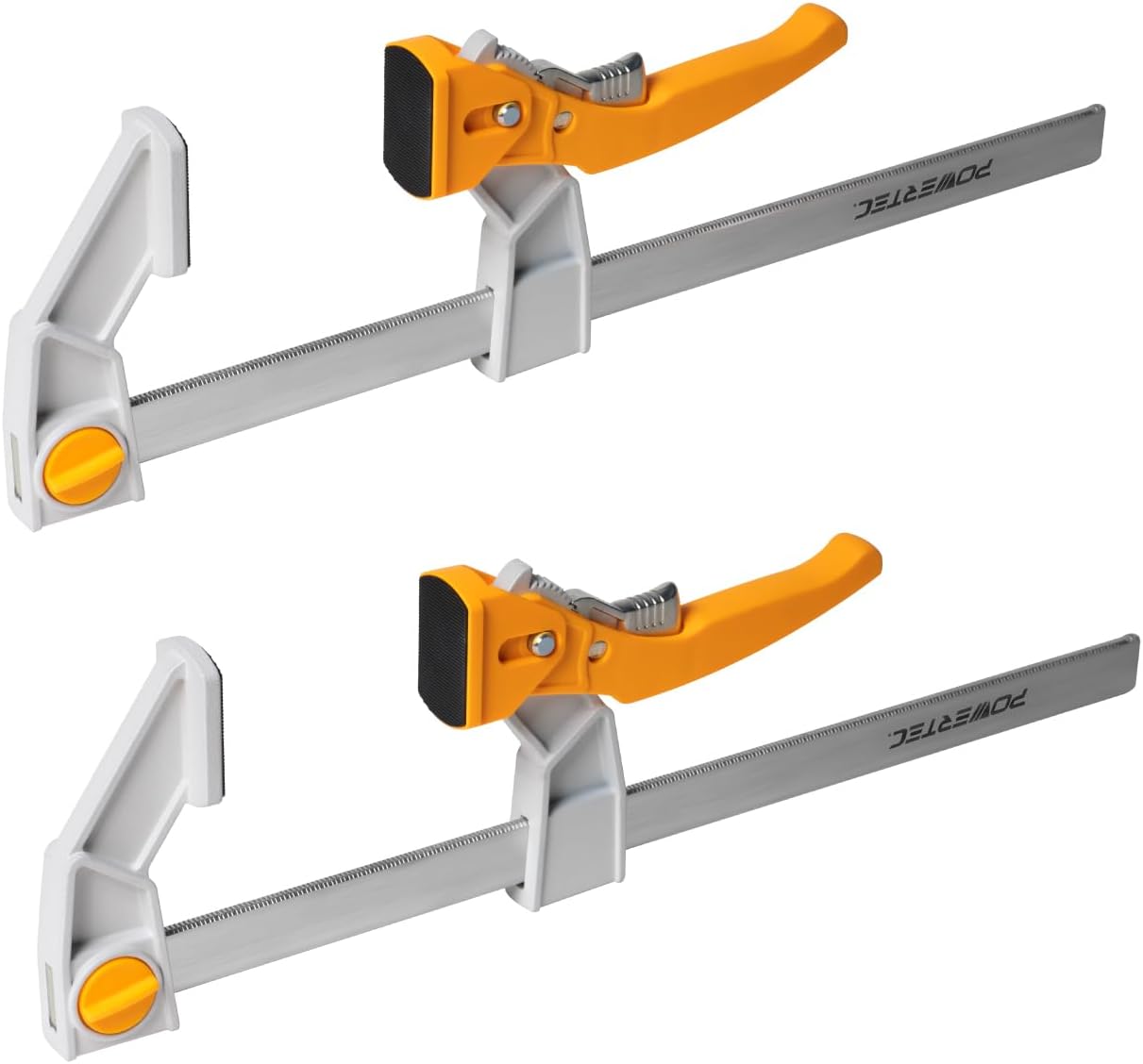 POWERTEC 12-Inch Bar Clamps 2-Pack – Fast Action Gear Clamp w 440 lb Capacity, Quick-Release Woodworking Clamps with Aluminum Jaws & Spreader Function 72122
